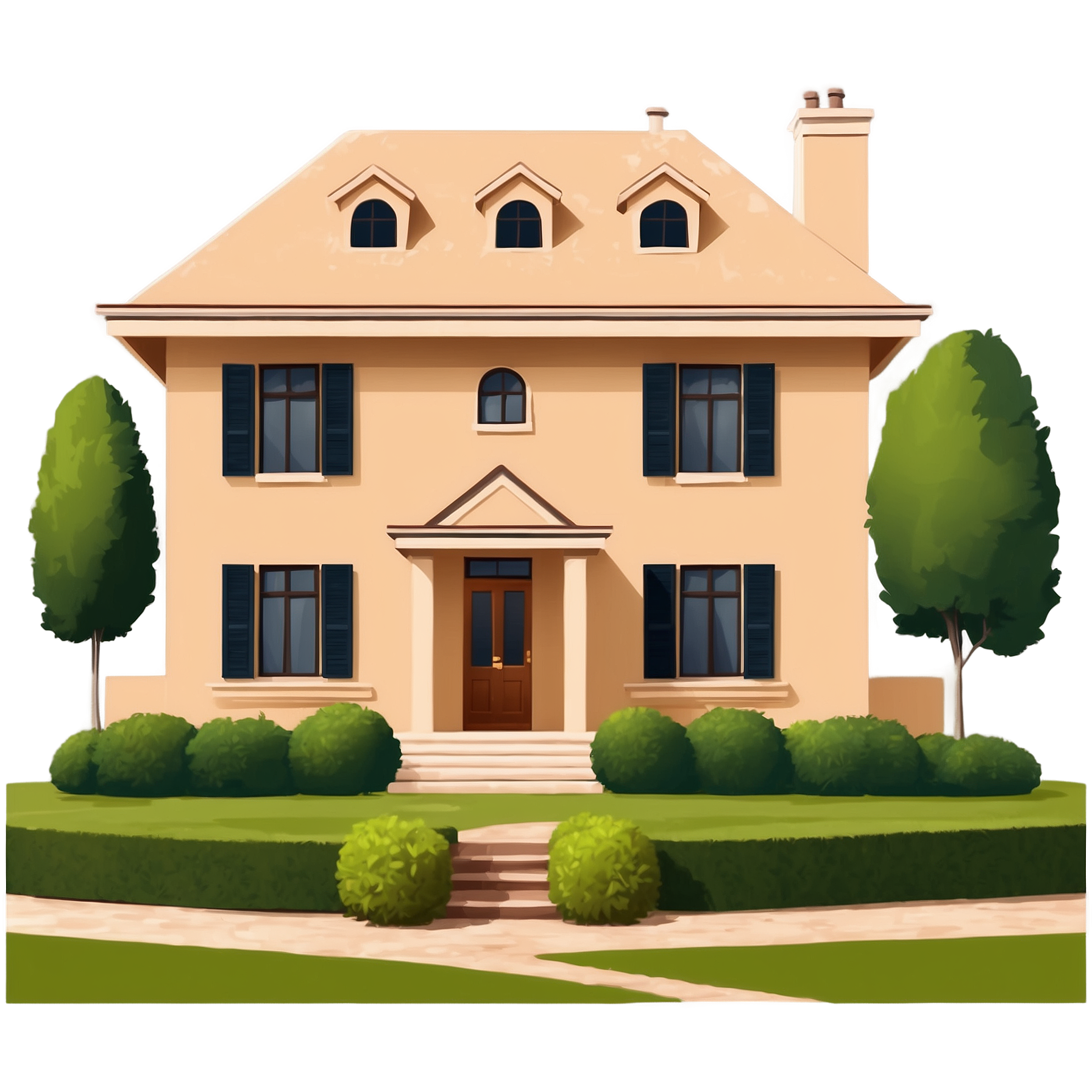 AlbedoBase XL beige house with manicured lawn No shadow full 1