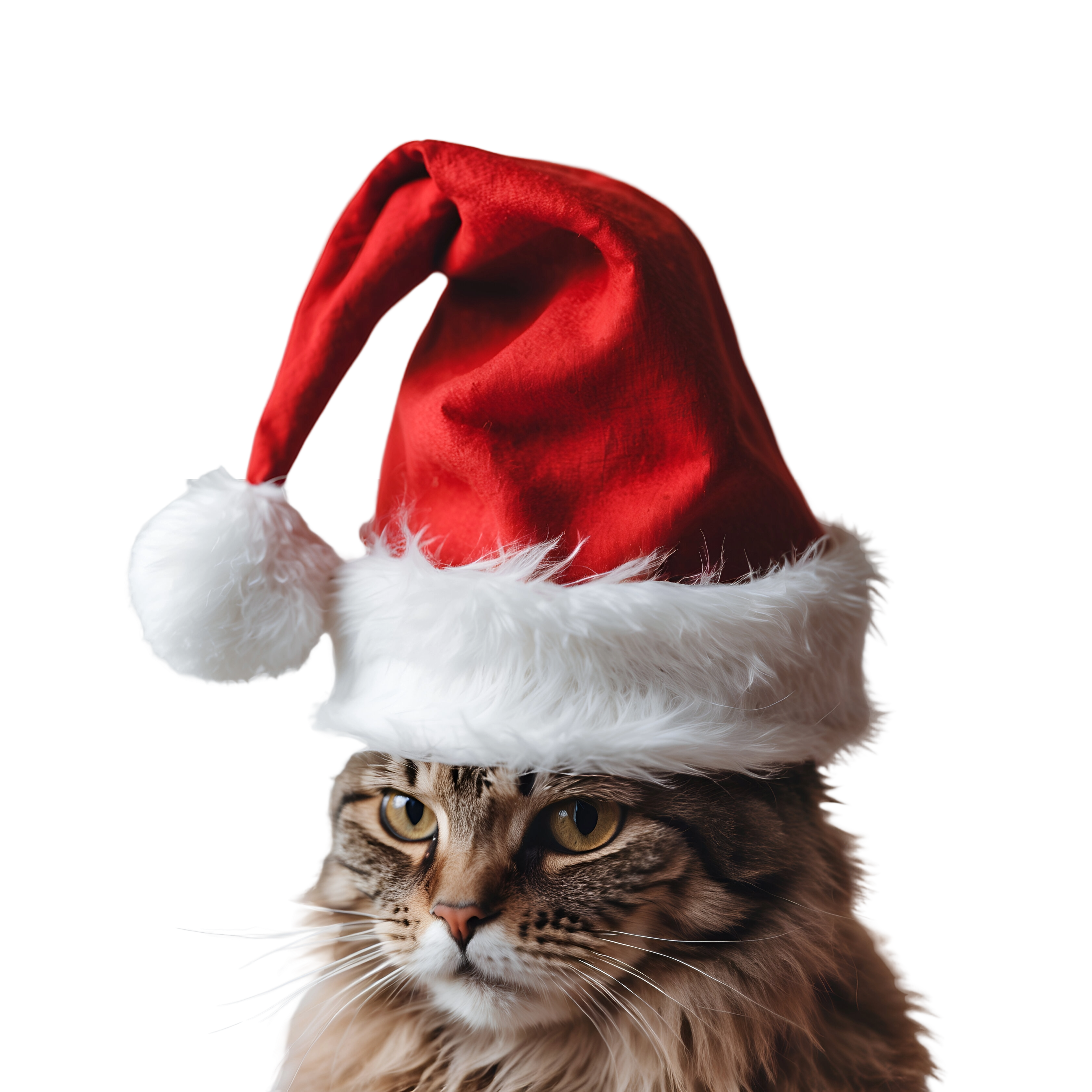 Santa Hat Cat PNG Free Cute Christmas Kitty